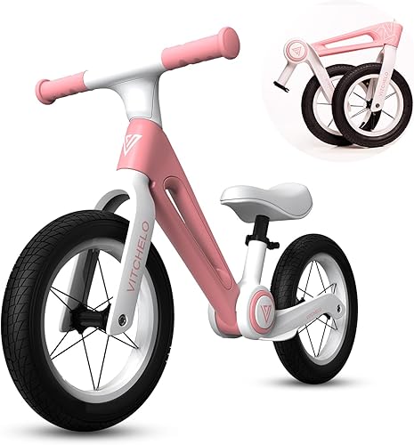 Vitchelo Bicicleta de equilibrio plegable de 12 pulgadas, sin pedales, bicicleta de equilibrio para niños de 2 a 6 años, bicicleta deportiva con
