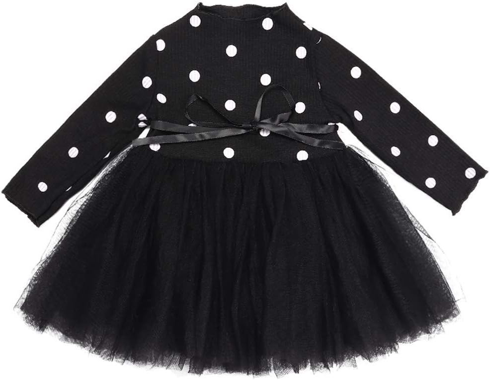 Toddler Baby Girl Dresses Floral Tutu Skirt Knitted Tulle Long Sleeve Princess Dress Outfits Clothes Set (G-Black, 6-12 Months)