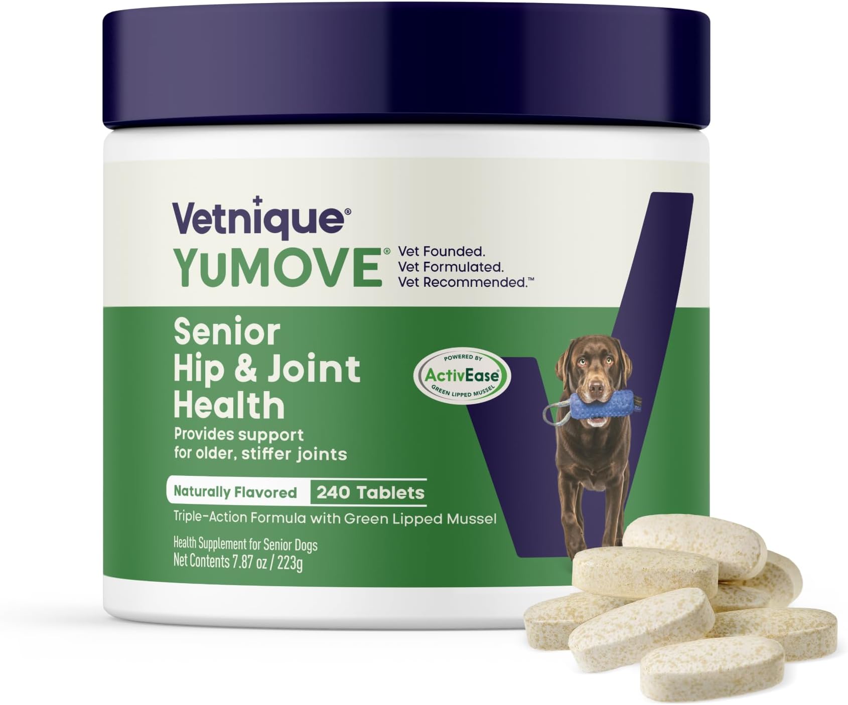 Senior Dog Joint Supplement with ActivEase Green Lipped Mussel - Glucosamine for Dogs, Hyaluronic Acid & Omega 3 โ Advanced Mobility Support for Aging Dogs (240ct Chewable Tablets)