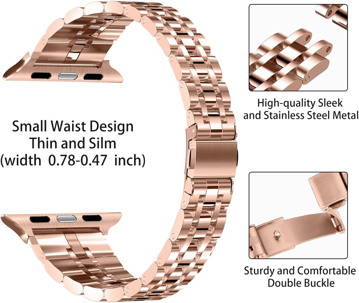 Slim Metal Bands Compatible with Apple Watch 40mm 38mm 41mm 42mm 44mm 45mm, Metal Stainless Steel Chain Strap for Women iWatch Series 9 8 7 6 5 4 3 2 1 SE - Image 3