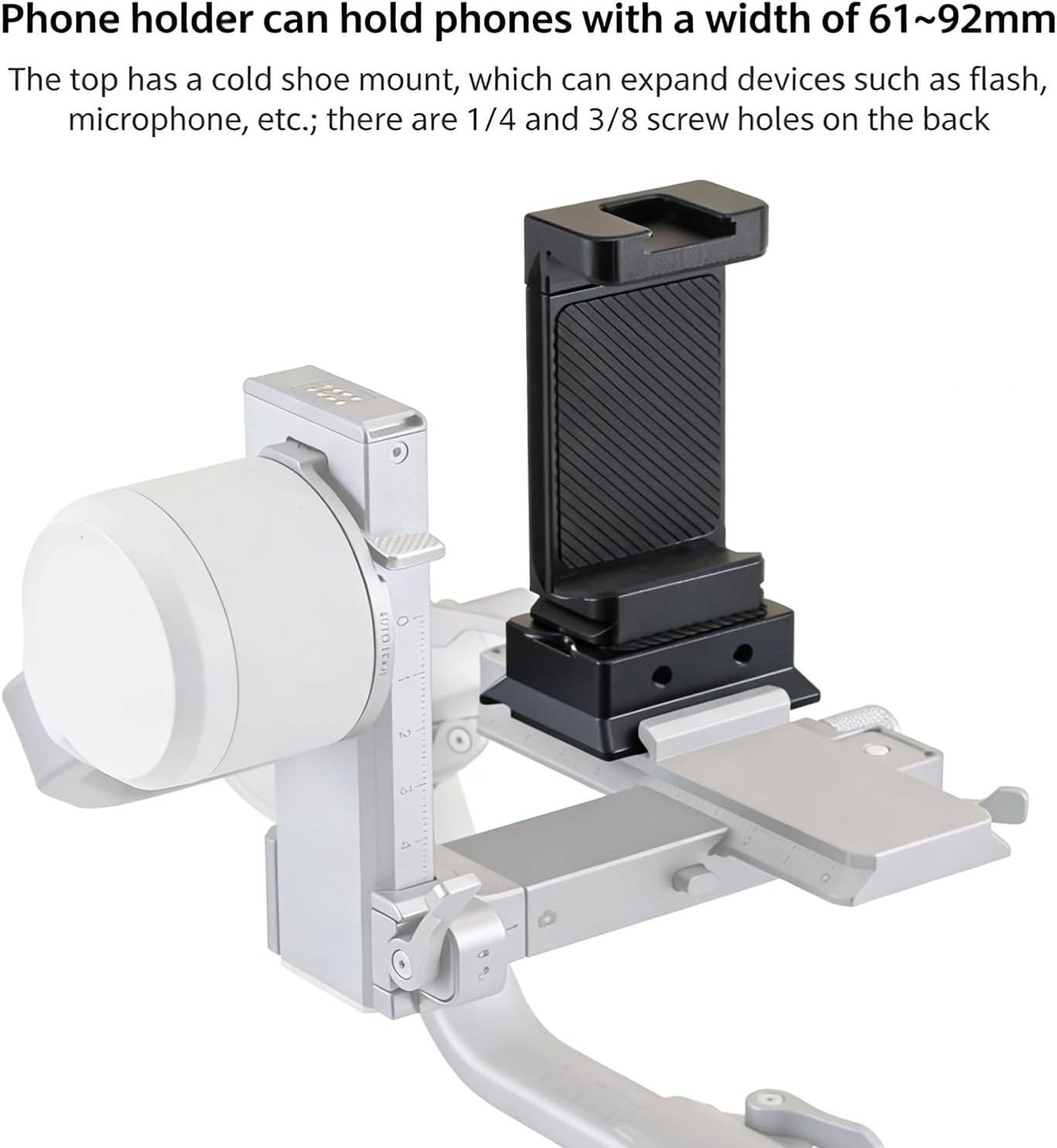 Modifiable Phone Grip for Popular Stabilizers Aluminum Construction Integrated Cold Shoe and Standard Screw Cavities Regulator Addition Mount
