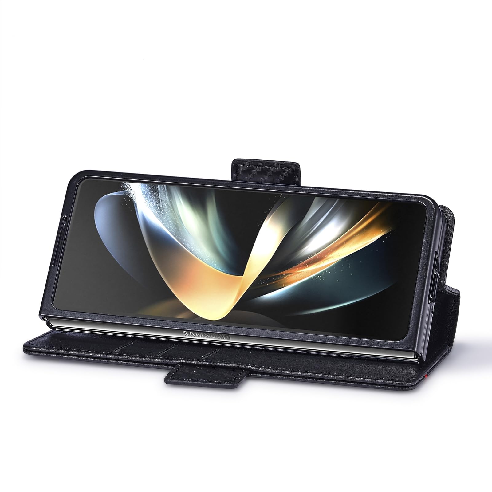 Custodia A Portafoglio For Samsung Galaxy Z Fold 8 Ultra, Pelle Con Texture In Fibra Di Carbonio Chiusura Magnetica Cover Con Patta E Funzione Di Supporto Fondina Di Protezione