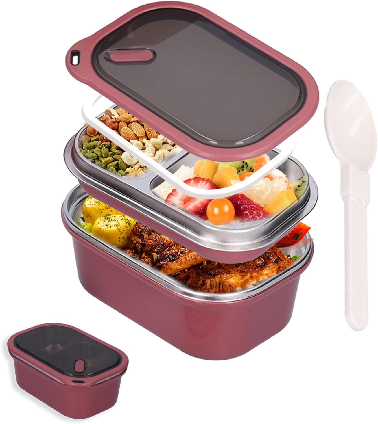 Niiyen Lunch Box 1200ml 2 Layers Hot Food Lunch Containers with Spoon Portable Adult Kids Bento Lunch Box Cold and Hot Food Storage for School Office Outdoor Travel