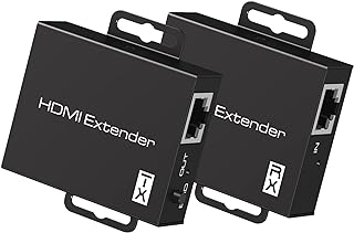 HDMI Extender Over Ethernet Cat 5e/6/7 196ft/60m EDID HDMI Ethernet Extender Adapter Converter Repeater Balun Transmitter Receiver Power Over Cat Support Full 1080p 3D POC HDCP Copy from Displays
