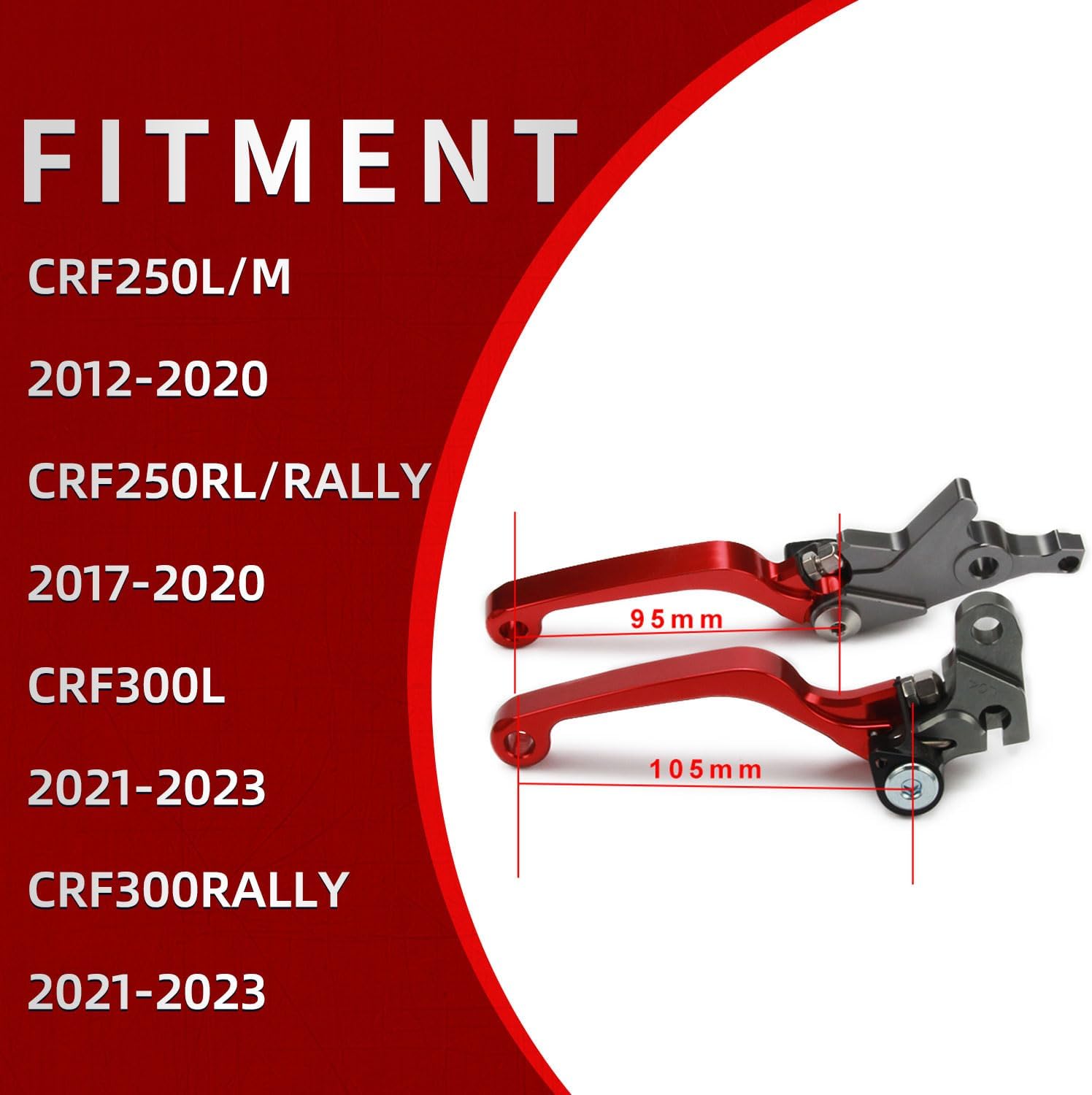 Brake Clutch Lever CNC for CRF300L CRF300RALLY 21-25 CRF250L/M 12-20 CRF250RL CRF250RALLY 17-23, Dirt Bike Brake Levers Adjustable Set for CRF300L Rally CRF250L Rally Red