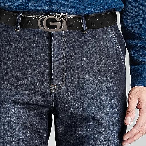 Image of Aurolran Men&Womens Leather Dress Belt Business Automatic Buckle Belt Color-Black Silver Gold