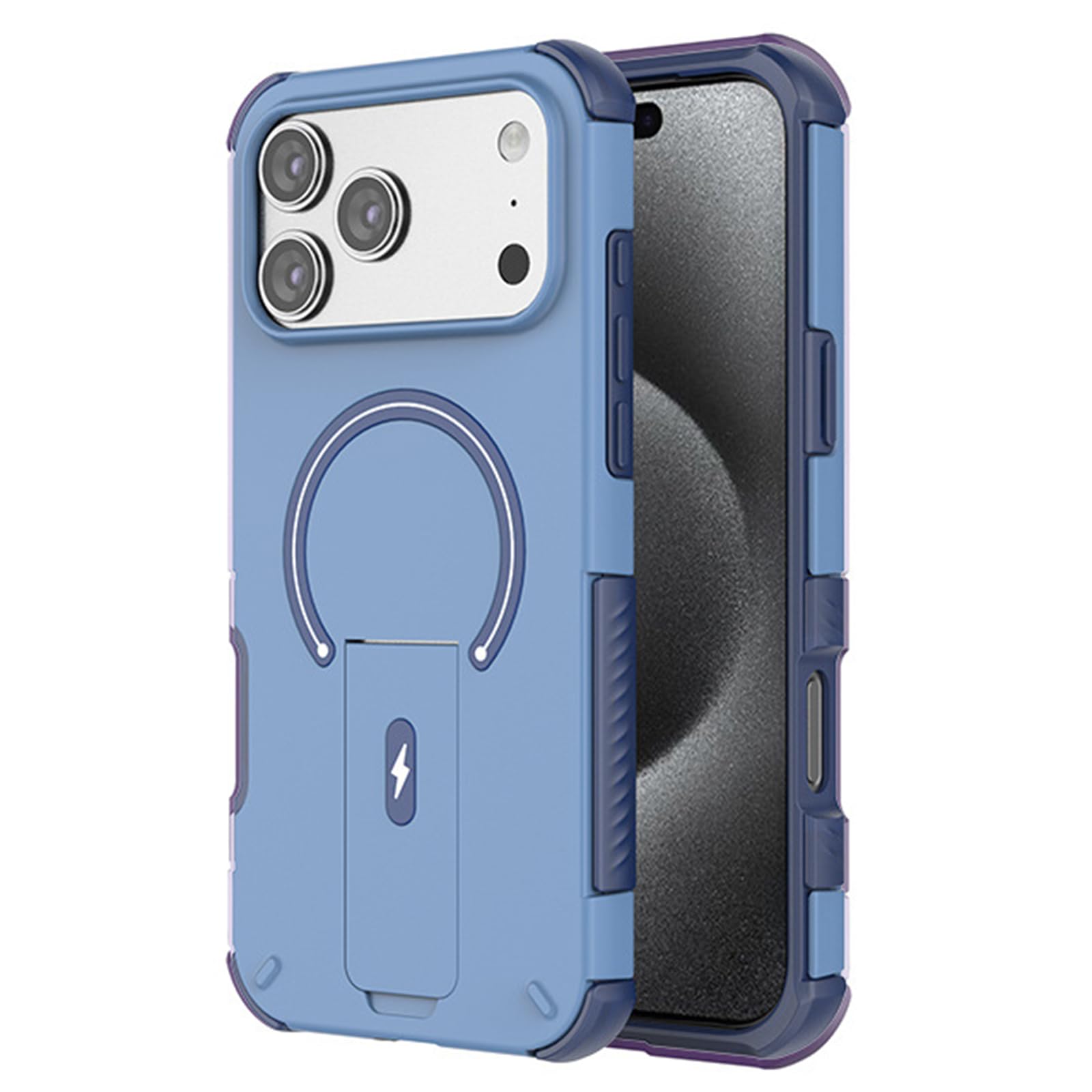Mfaoshi Blue Magnetic Case For Iphone 17 Pro Max/17 Pro/17, Ultra-Thin Frosted Non Slip Shockproof Phone Case With Folding Kickstand Cover,,17