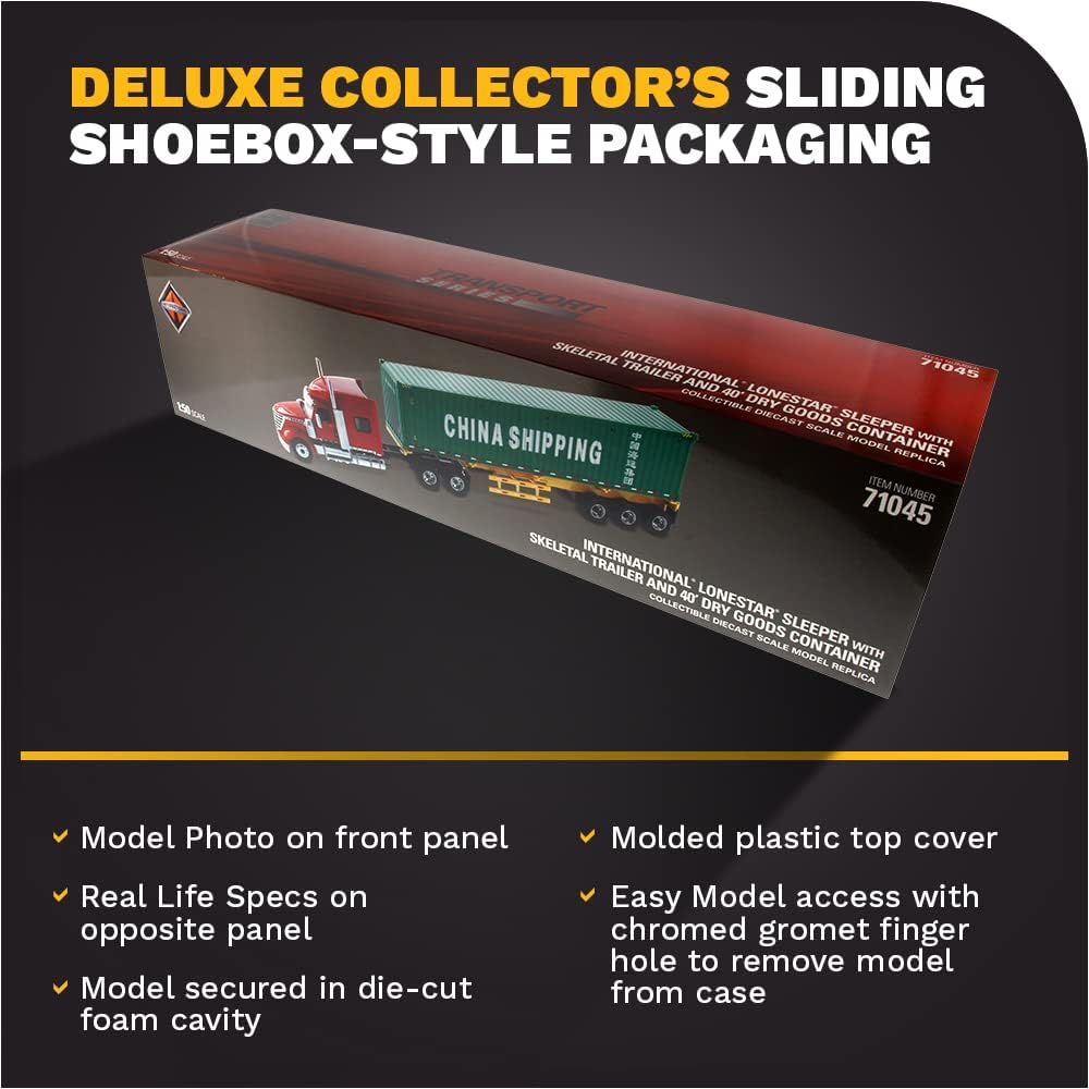 Diecast Masters International Lonestar Sleeper Cab w/Skeleton Trailer & 40' Dry Goods Sea China Shipping Container | 1:50 Lone Star Scale Model Semi Trucks | Diecast Model by Diecast Masters 71045 : Arts, Crafts & Sewing