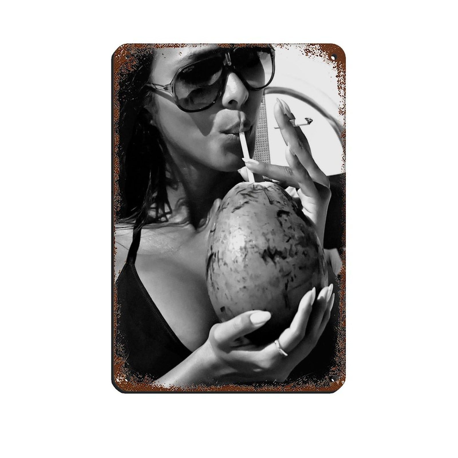 Feminist Poster, Woman Smoking in Beach Tin Sign Vintage Metal Pub Club Cafe Bar Home Wall Art Decoration Poster Retro 8x12inch(20x30cm)