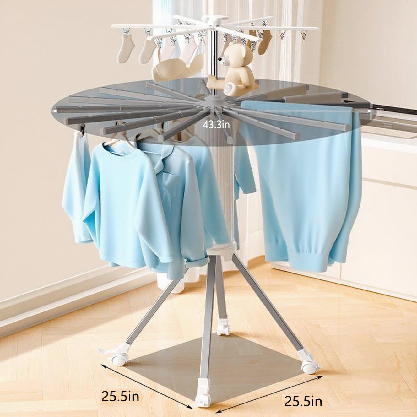 Clothes Drying Rack Foldable Outdoor Indoor,Drying Rack Clothing Collapsible,Folding Drying Dack Clothing,2 Tier Aluminum Foldable Laundry Drying Rack,24 Hooks 16 Hanging Bars