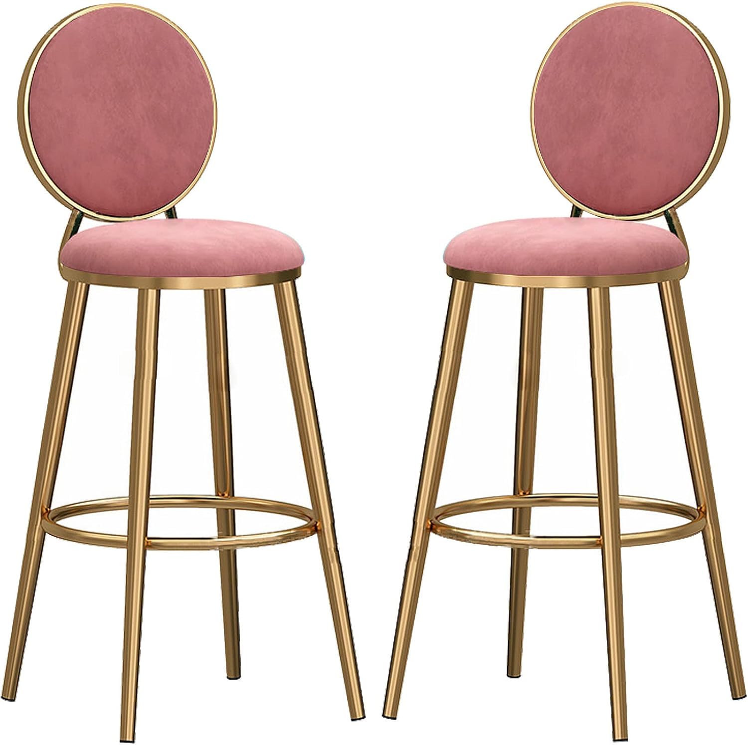 Tabourets de bar en velours rose 75cm avec repose-pieds pour comptoir de cuisine (lot de 2)