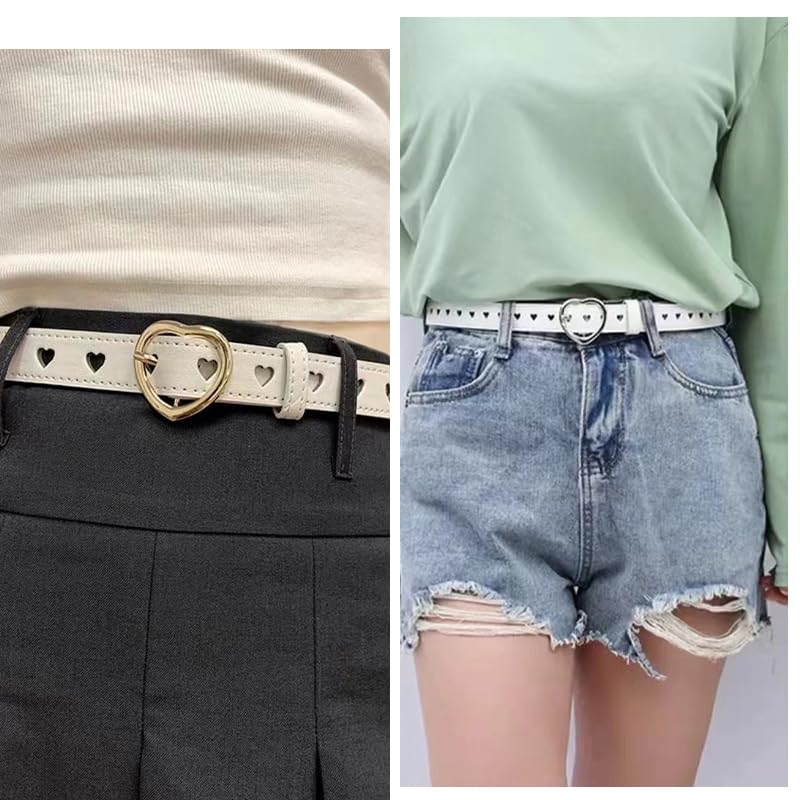 yaozeio Womens Leather Belts for Ladies Non Perforated Waistband Waist Accessory Love Buckle and Love hollow Belt4
