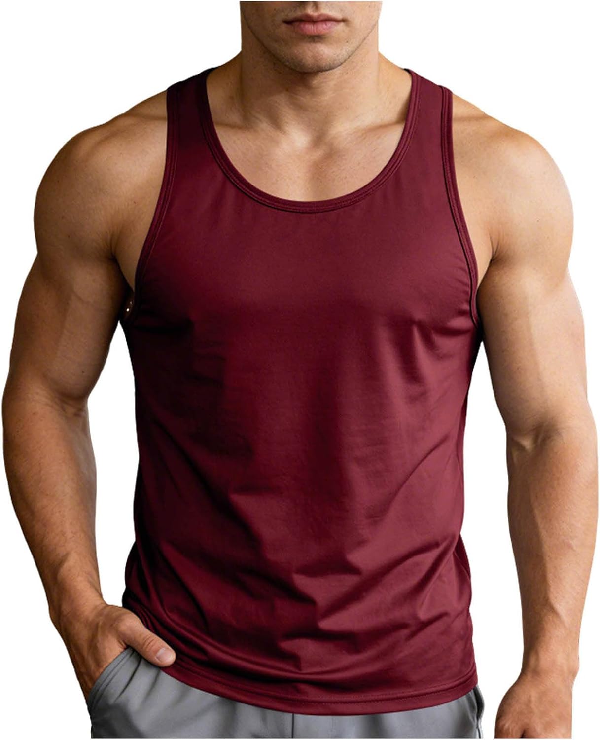 Mens Sleeveless Pullover T-Shirts, Muscle Fitness Tank Tops | Regular Fit, Sleeveless Round Neck, Classic Muscle Tank, Smooth Finished Weave, Bodybuilding Gym Workout
