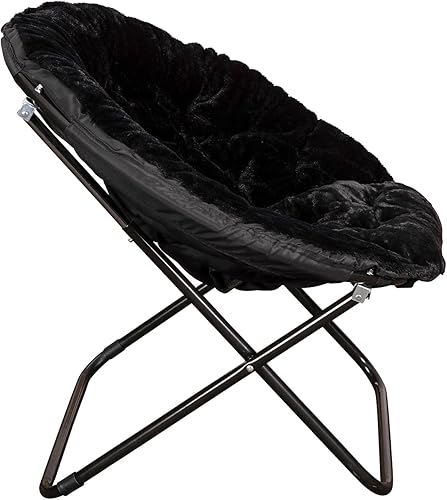 Miniatura 7 de Flash Furniture Gwen - Silla plegable de gran tamaño, silla de luna de piel sintética negra, marco de metal negro, silla plegable portátil de 38