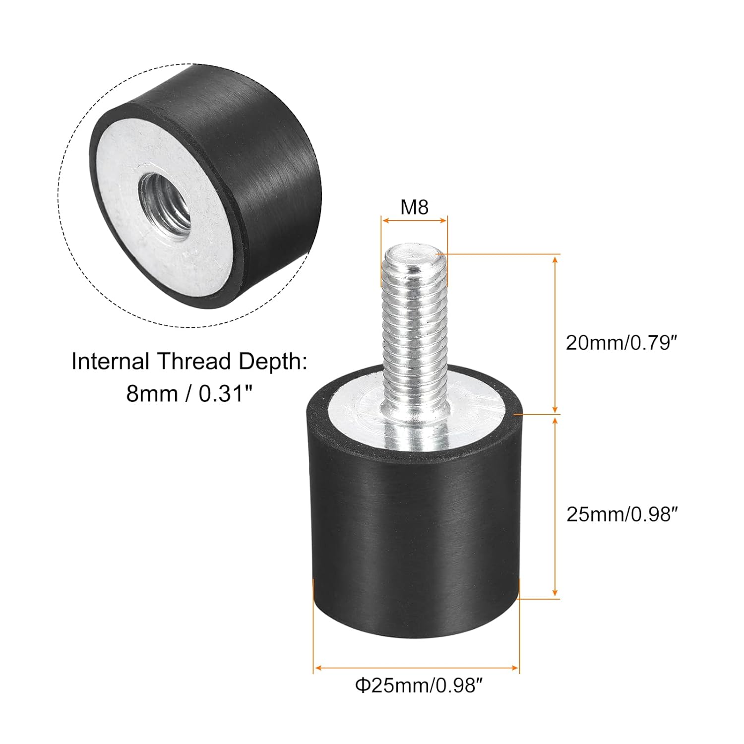 uxcell Rubber Mounts 10pcs M8 Male/Female Vibration Isolator Shock Absorber, for Garage Motor Air Compressor Car Boat Bobbins, D25mmxH25mm