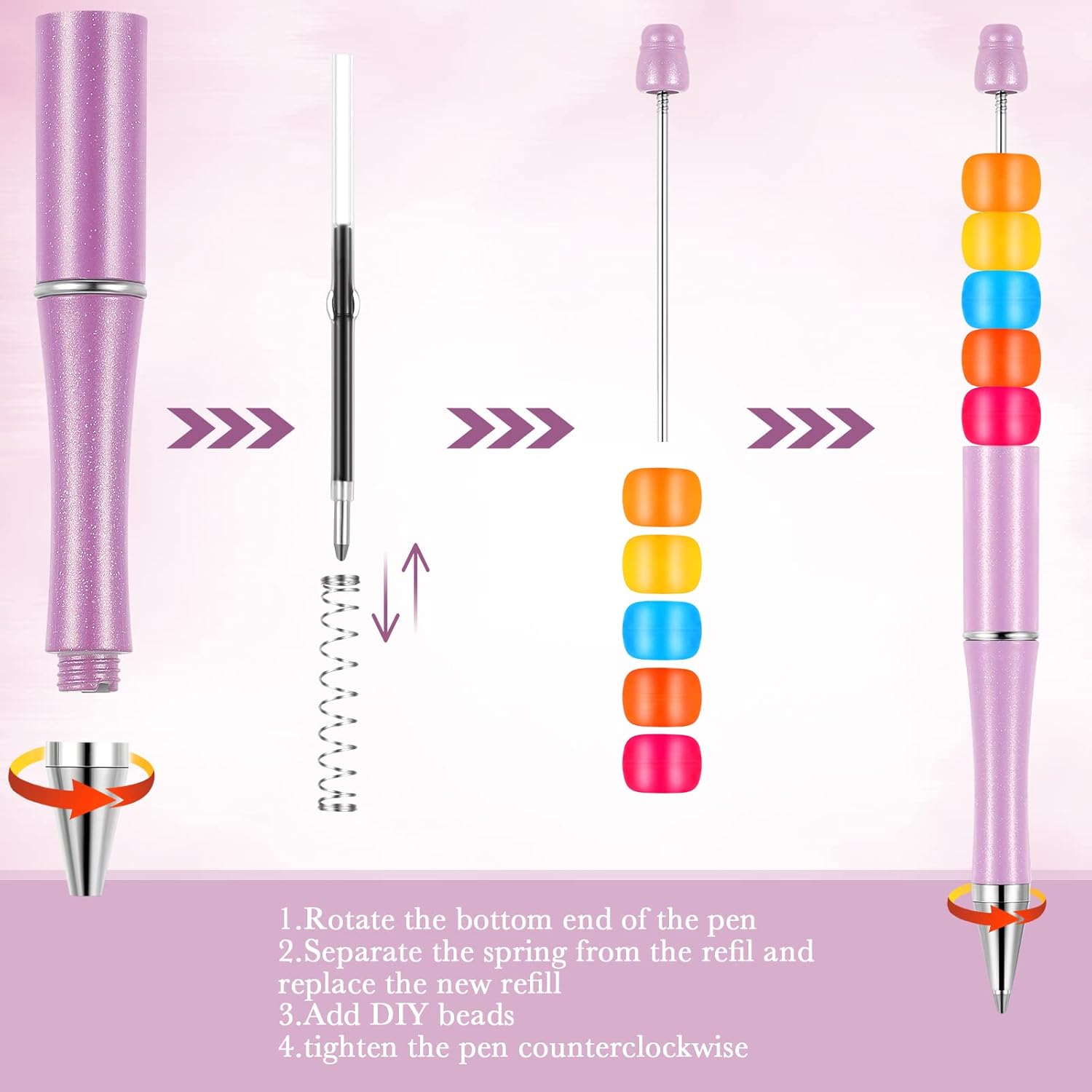 Outus 150 Pcs Beadable Pen Kit Bulk Colored Plastic Ballpoint Pens with Refills Craft Gift for School Office Teachers