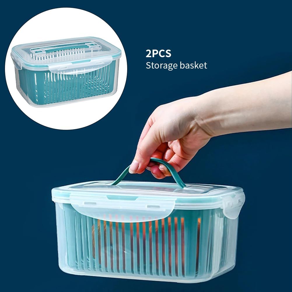 2 Pack Fruit Storage Containers for Fridge w/Removable Colander