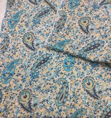 Image of Cotton Print(Unstitched Fabric for Girl /Women,Width-44 inch,Length-5 Meter,for Making Full All Over Suit,Kurti,Gown,Palazo,Dress Material,Tunics,Top,Maxi,Nighty.Free Size, Ferozi Color