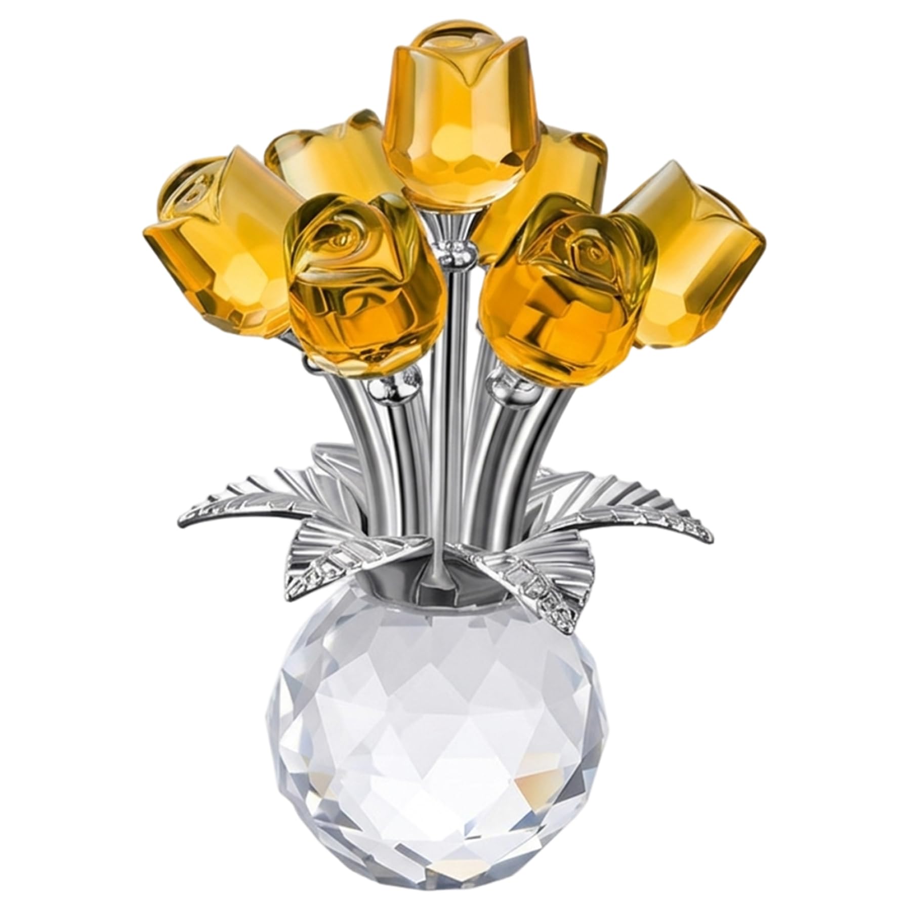 Rosa de cristal amarillo con tallos plateados en jarron elegante