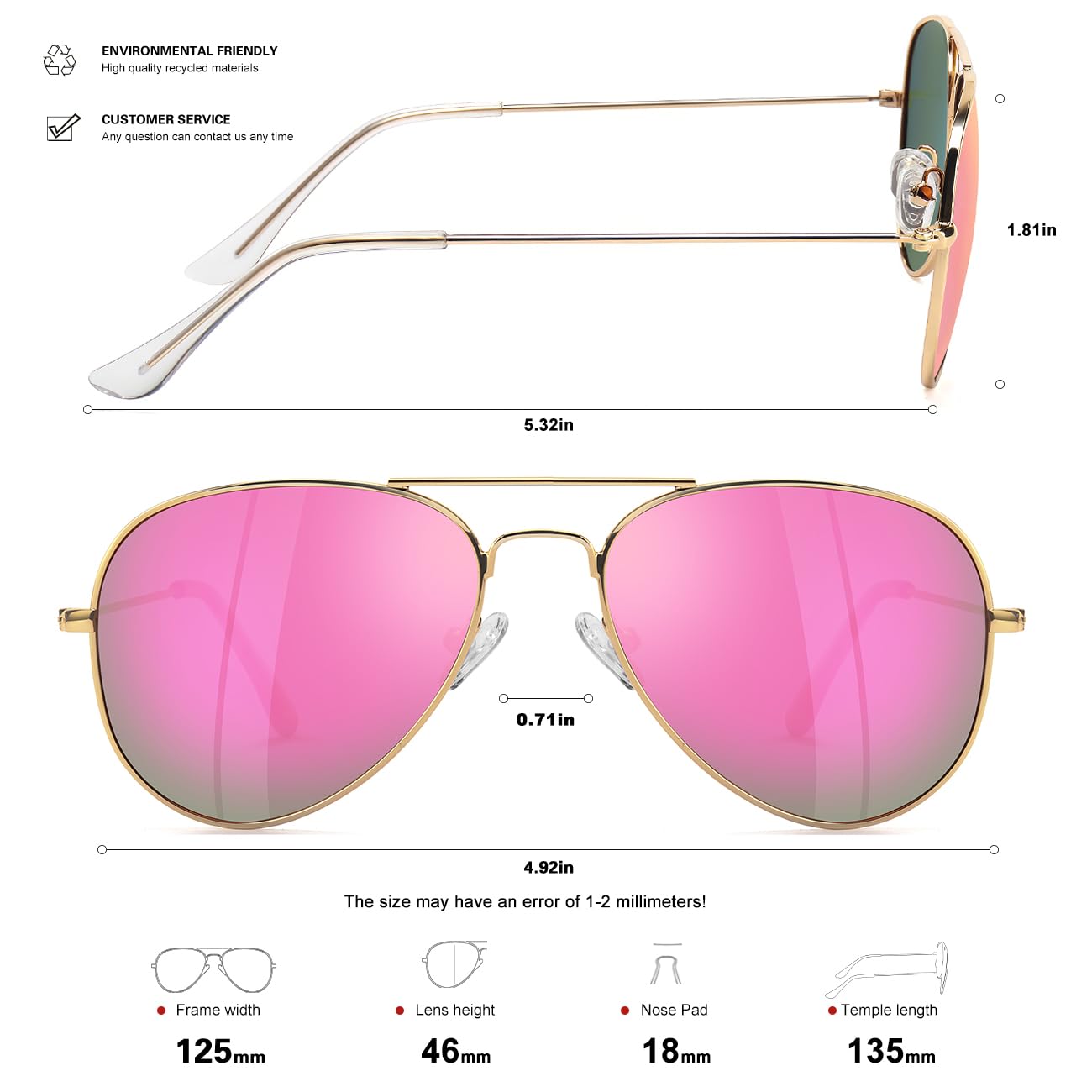 SEKKAF Gafas de sol polarizadas estilo aviador para niños y niñas, clásicas, ligeras, con marco de metal, lentes de protección UV400