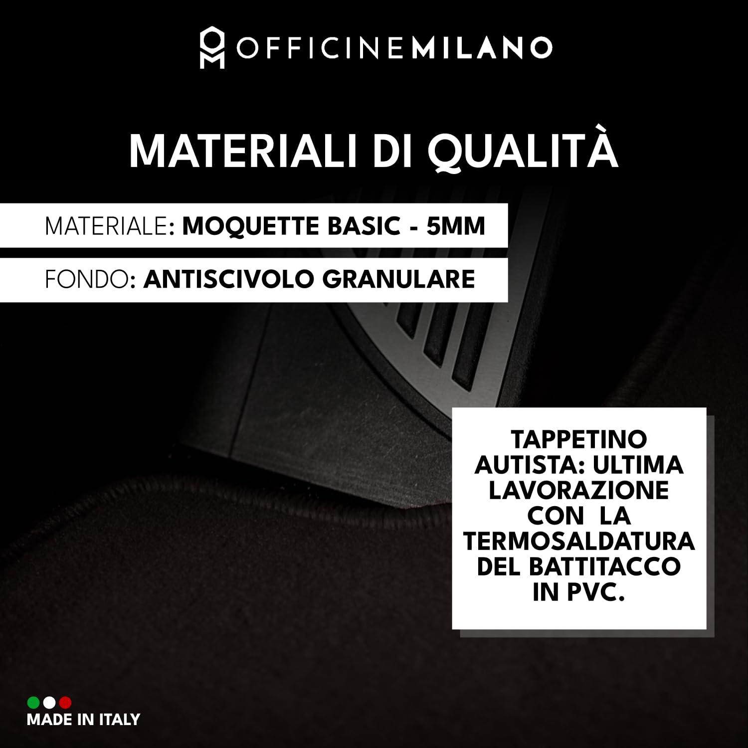 4 Tappetini in Moquette per Dacia Duster Compatibile con Modelli dal 2014 al 2018, Fondo Impermeabile e Antiscivolo con Battitacco in PVC - Alta Qualità - Made in Italy - OFFICINE MILANO