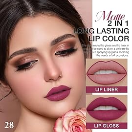 evpct 1Pcs Rose Plum Neutral Matte Lip Liner and Liquid Lipstick Stain Makeup Set for women, Rose Long Lasting Smudge Proof Lipstick labiales matte mate larga duracion listip 24 hours originales, 28