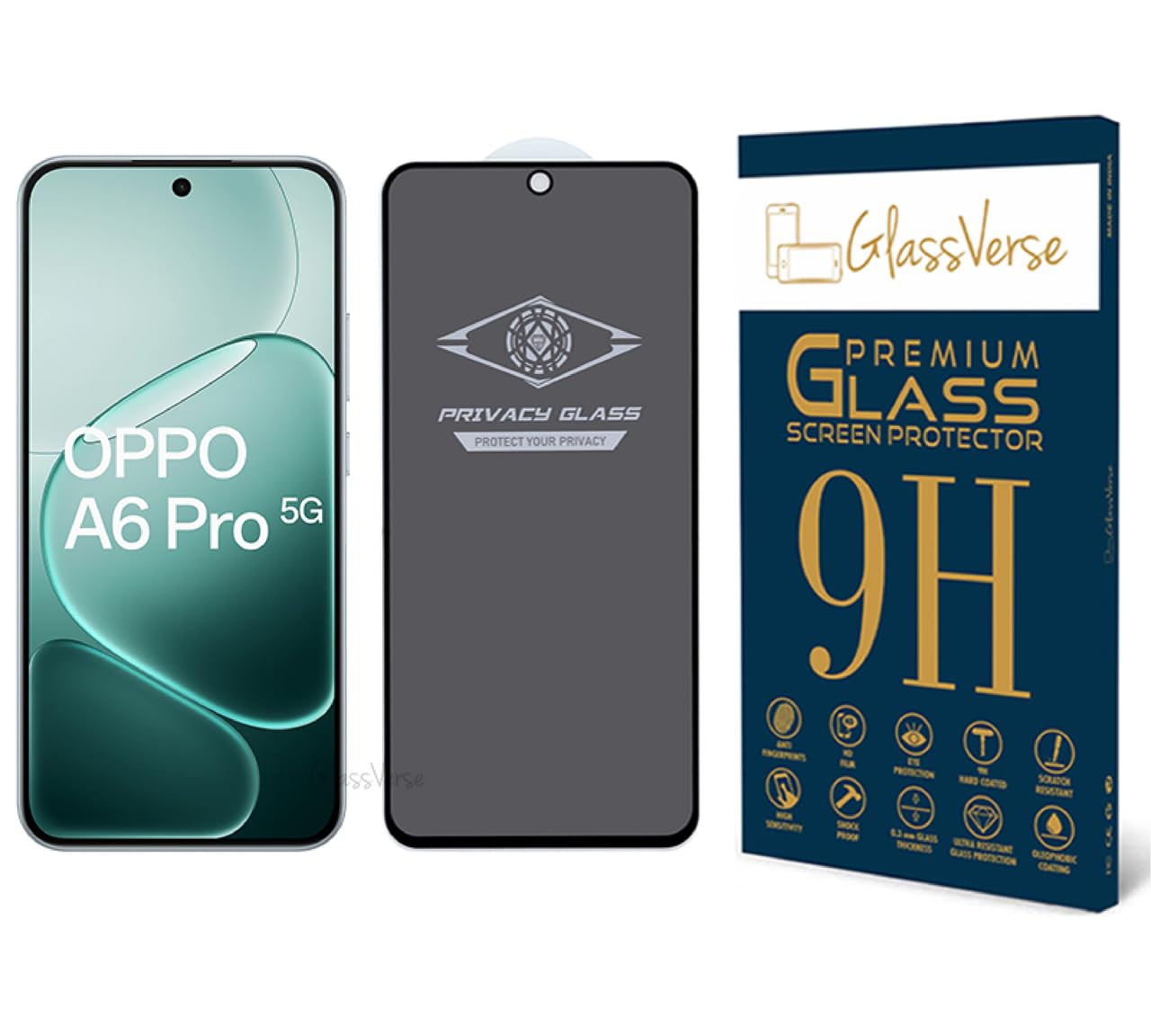 GlassVerse® Ultra Privacy Tempered Glass For OPPO A6 Pro 5g (PACK OF 1) with Free Installation Kit. Edge To Edge. (In-Scre...
