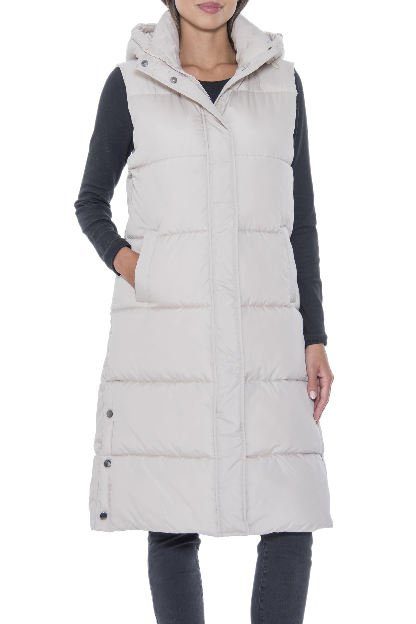 S.E.B Women's Long Puffer Vest, Hooded Faux Down Sleeveless Puffy Vest for Winter