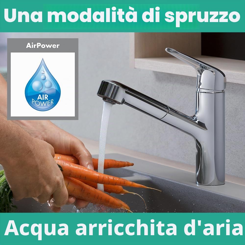 hansgrohe Focus M42 Miscelatore cucina monocomando 150, bocca d'erogazione estraibile, 1 getto, cromo, 71814000