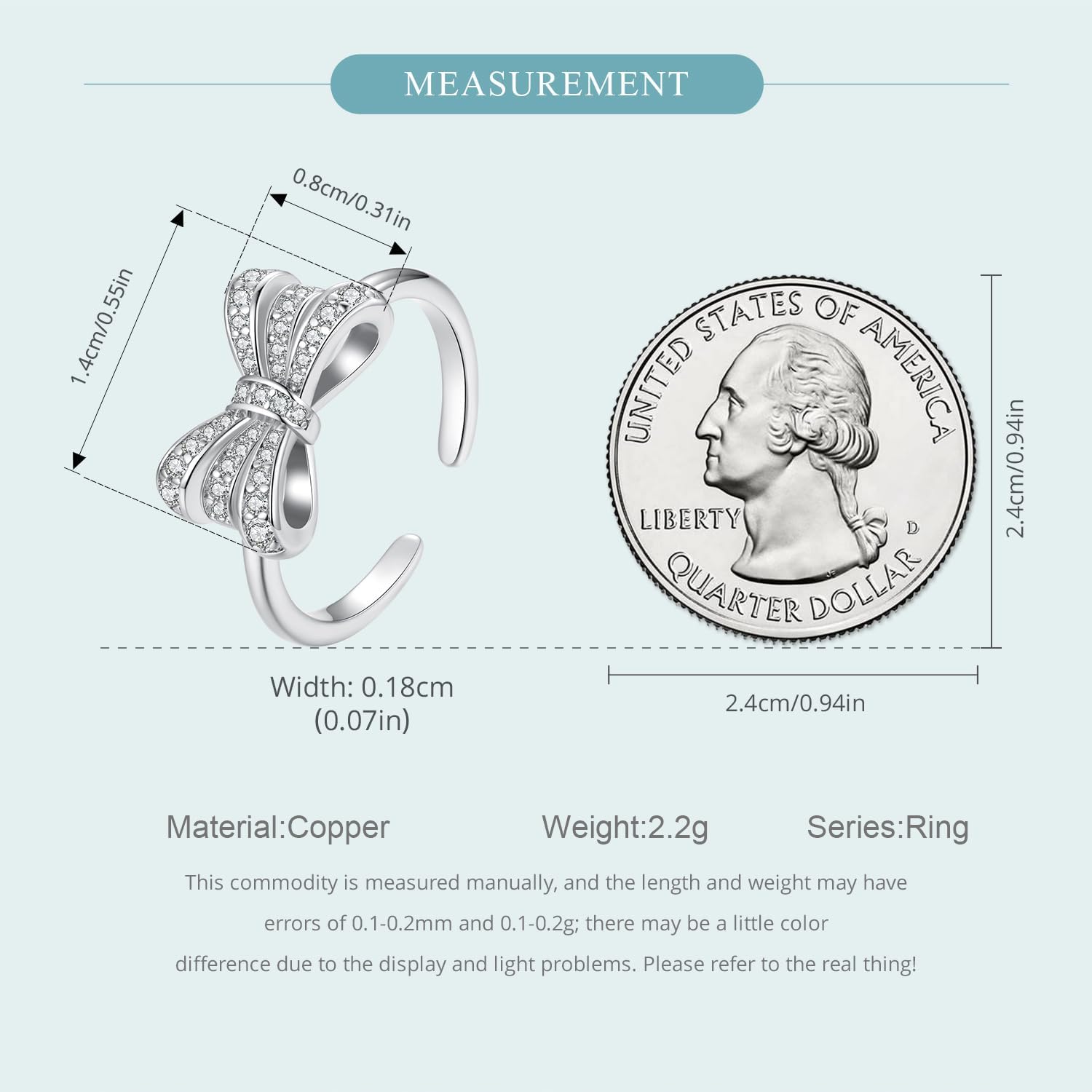 Shysnow Bow Ring for Women Dainty Open Adjustable Ribbon Bow Knot Cubic Zirconia CZ Ring Christmas Jewelry Accessory - Image 6