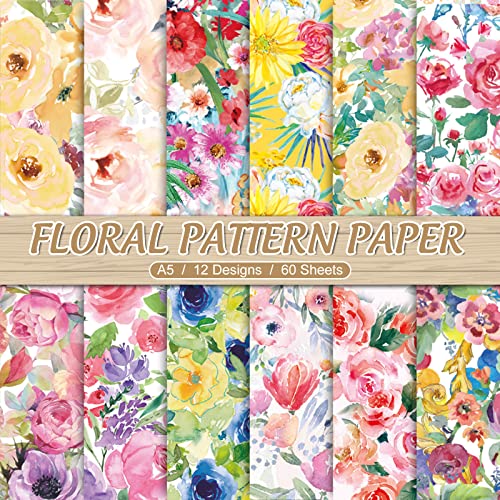 Whaline 60 Sheet Floral Pattern Paper A5 Size Watercolor Flower Scrapbook Paper Double-Sided Spring Craft Paper For Diy Card Making Scrapbook Photo Album Junk Journal Decor #TOP16