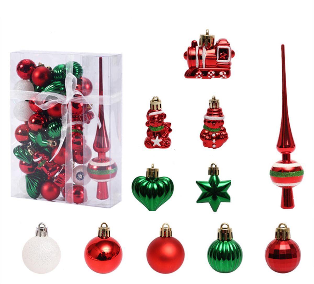 Christbaumschmuck, 34 Stück Weihnachtsschmuck Shatterproof Weihnachtskugel Ornamente Weihnachtsfeier Dekoration (Rot Grün Weiß)