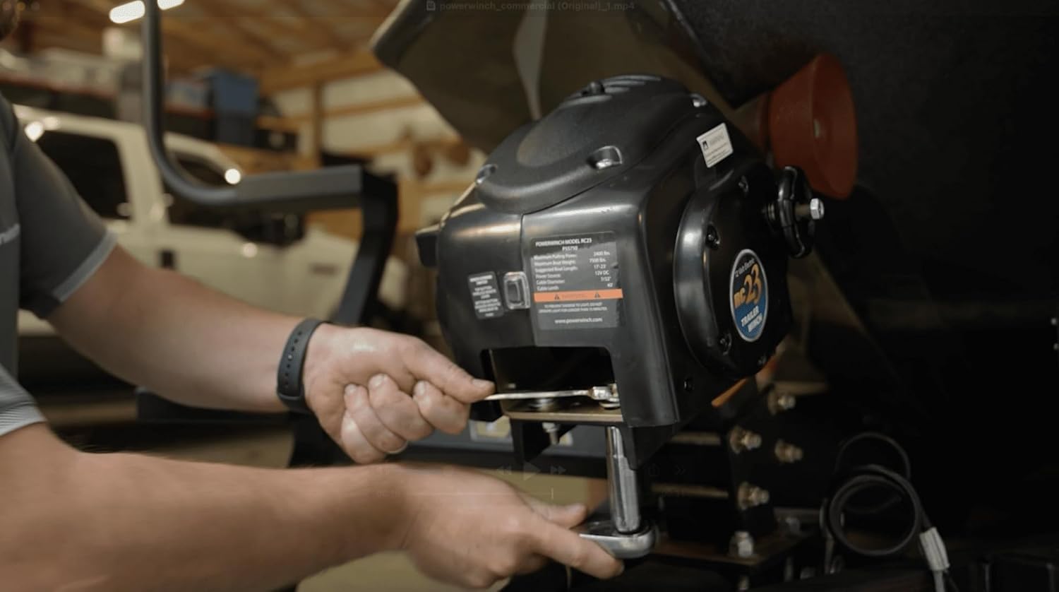 Powerwinch RC23 Electric Trailer Winch for Boat Trailers with 20' Strap, Remote Control, LED Light, 6250lb Max Boat Weight, 2400lb Vertical Lift Capacity, 20' x 2" Polyester Strap.