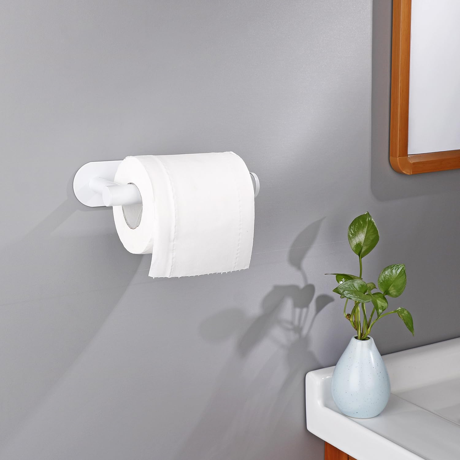 XDerlin Toilet Paper Holder Self Adhesive Roll Holder Wall Mount for Bathroom and Washroom No Drilling -White