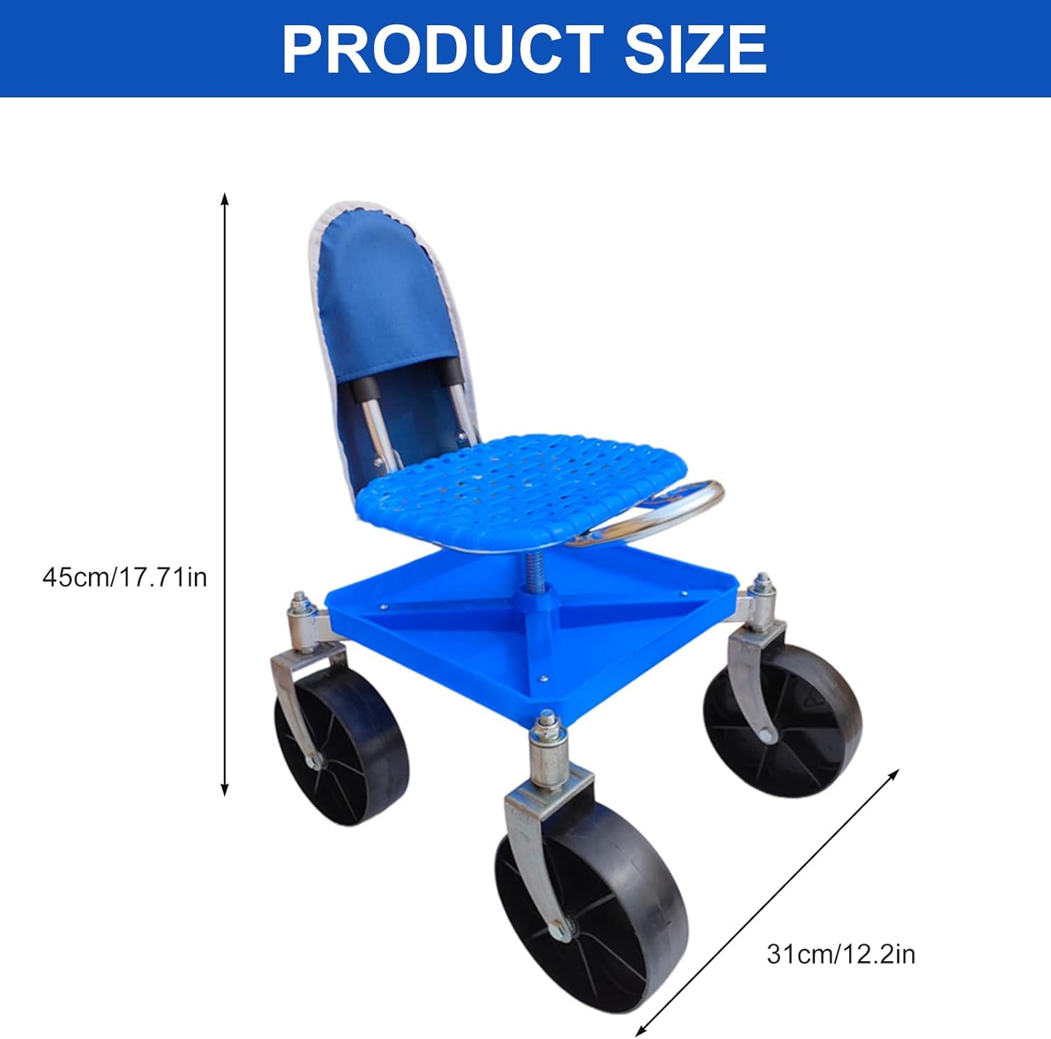 Mobile Task Seat Fashion Design Large Rotating Casters Ergonomic Gardening Chair with Tool Storage Area for Outdoor Adjustable Gardening Chair