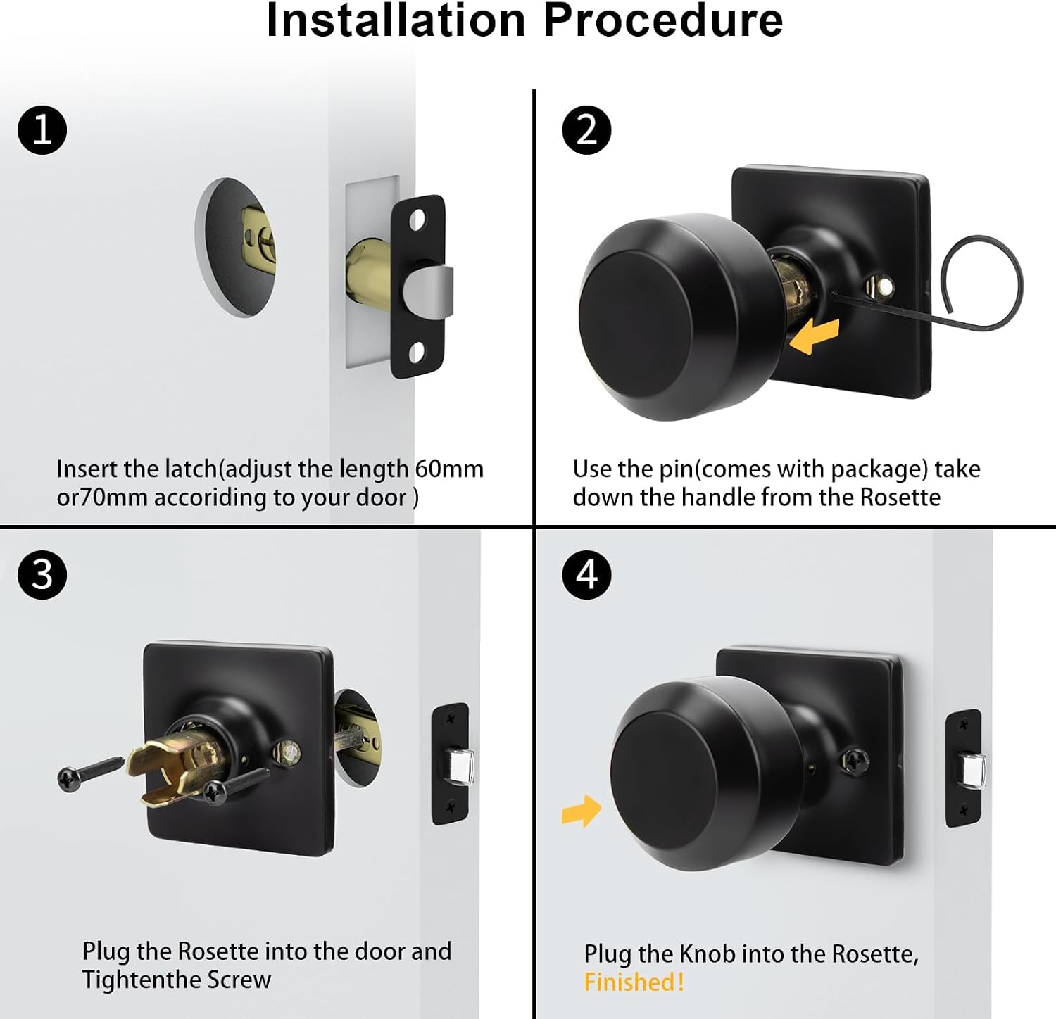 Goldenwarm Matte Black Closet Door Knobs, Passage Door Knobs, Black Door Knob Interior No Lock for Closet Hallway 6 Pack