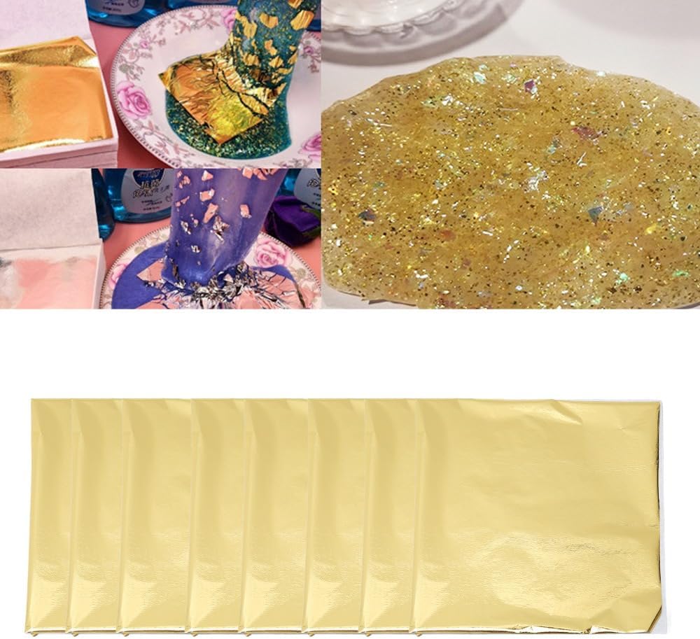 Anu Limen 100Pcs Imitation Gold Leaf Sheets, 5.5 x 5.5 Inch Thin Gold Foil Paper for Gilding, Painting, Picture Frames, Furniture & DIY Craft Decoration