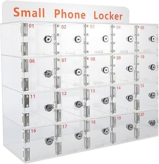 YINZINR 20 Slots Acrylic Cell Phone Locker Box, Wall Mounted Cell Phones Storage Cabinet w/Charging Port and Keys, for Office School Classroom Factory