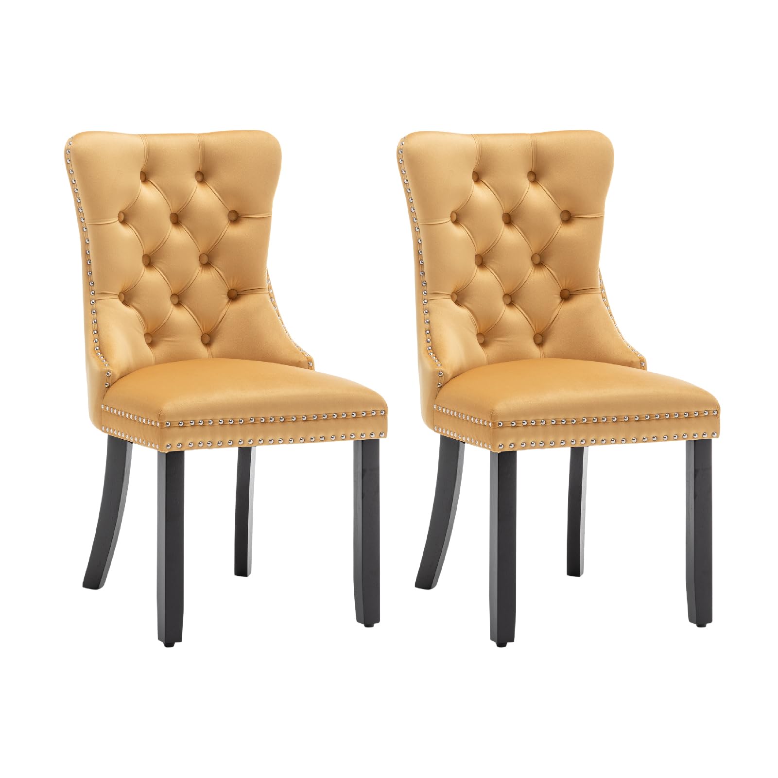 Velvet Dining Chairs, Tufted Kitchen &amp; Dining Room Chairs, Gold, Set of 2