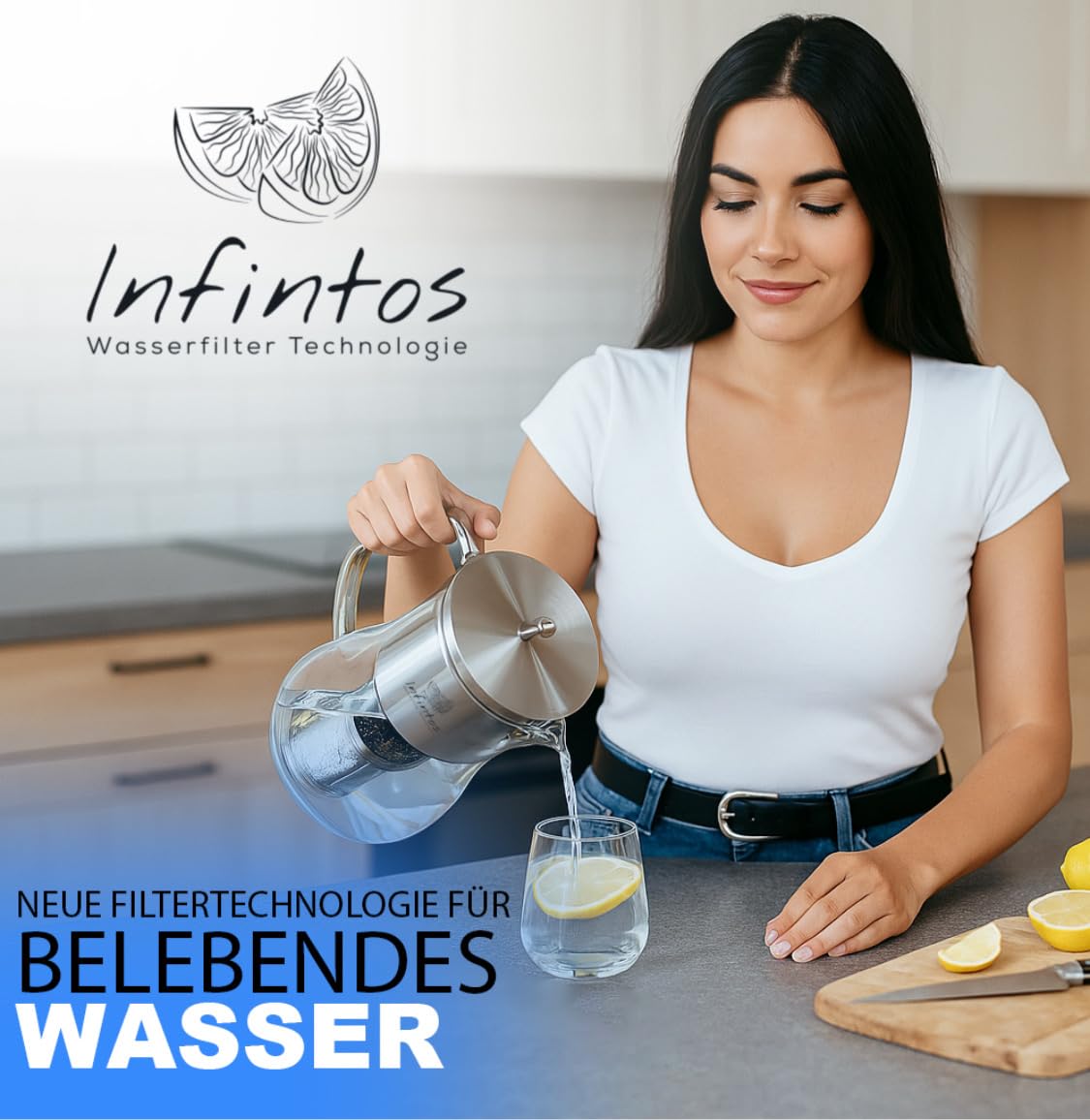 Glas- Wasserfilterkaraffe mit Aktivkohlefilter, Keramikkugeln, Mineralsteinen - gegen Schwermetalle, Kalk - Trinkwasser Wasserfilter für deine Küche