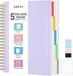 Cahier à Spirale 8.5" x 11", 5 Cahiers de Sujet Ligné Universitaire avec Diviseurs Amovibles, 300 Pages 100GSM Épais Journal d'Écriture à Spirale pour Femmes & Hommes, Grand Cahier Ligné A4 pour Travail, École