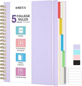 5 Subject Notebooks College Ruled, Spiral Lined Notebook with Removable ...
