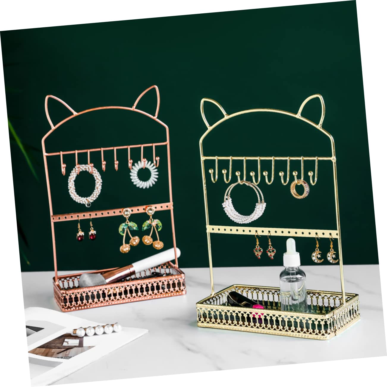 1Pc porte-bijoux oreille de chat plateau de vanité présentoir à bijoux arbre porte-boucles d'oreilles support plateau de rangement de bijoux support de boucle d'oreille organisateur présentoir à