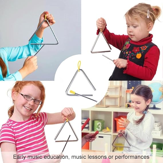 5 Inch Triangle Percussion Instrument with Beater –Musical Triangle for Kids & Adults, School Percussion, Rhythm Training – Durable Iron Design, Rubber Handle & Protective Hook (1 Pack)
