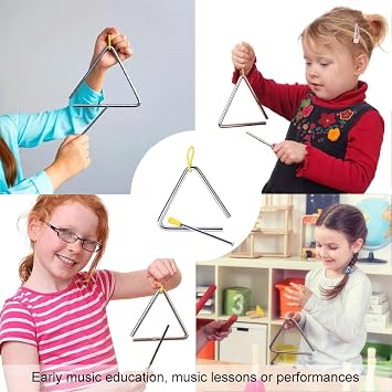5 Inch Triangle Percussion Instrument with Beater –Musical Triangle for Kids & Adults, School Percussion, Rhythm Training – Durable Iron Design, Rubber Handle & Protective Hook (1 Pack)
