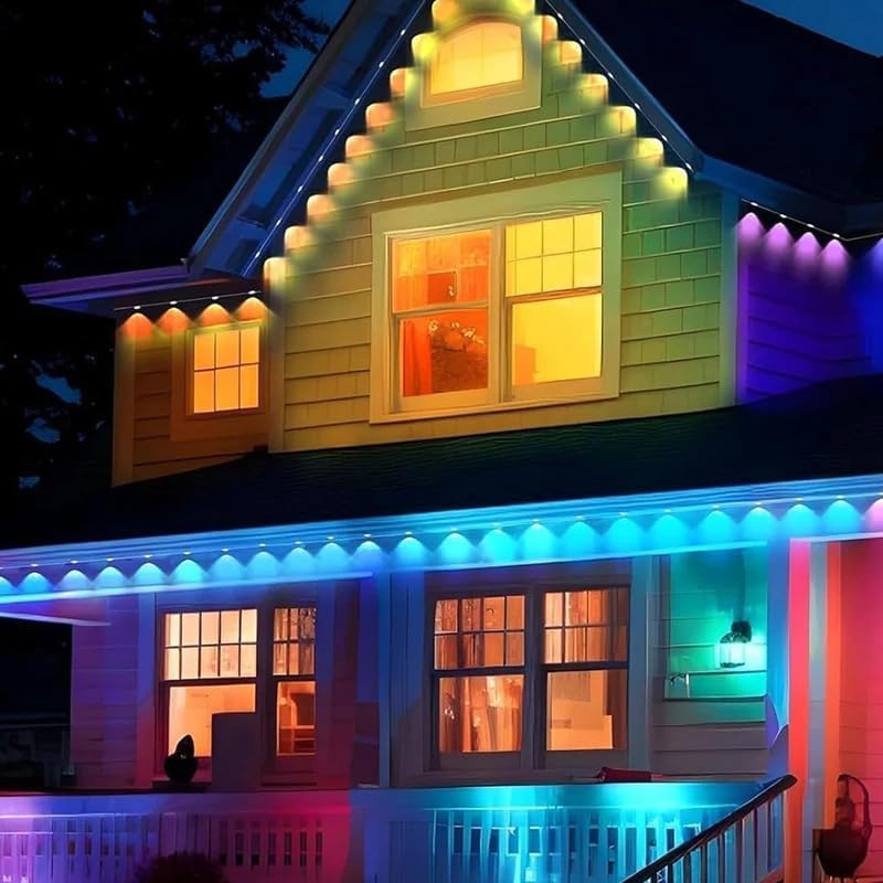 SakerPlus Smart RGB Outdoor Lights for Decor, Christmas Smart Lights Outdoor, IP67 Waterproof Bluetooth-RGB Eaves Light for Christmas House Decor (200ft)