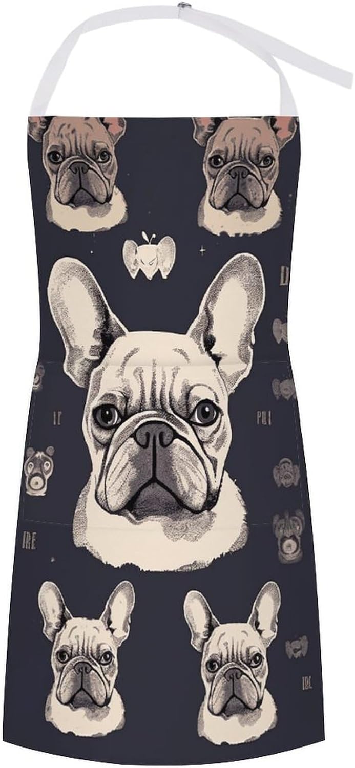I Love French Bulldog Apron for Cooking Kitchen Chef Aprons with Pockets Unisex Professional Adjustable Bib Aprons Restaurant Waterdrop Resistant Apron for Men Women Waiter