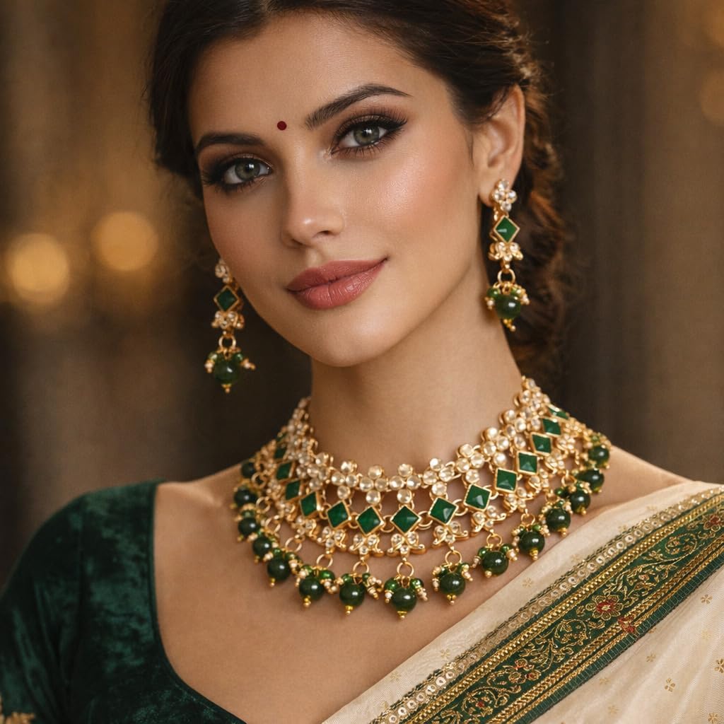 Sunsoul by Touchstone Indian Jewelry Sets for Women Gold Wedding Guest Necklace Set Bollywood Accessories Simple desi Jewellery Statement Pageant Bride Elegant Prom Rhinestone Necklaces image 4