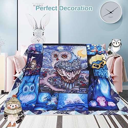 Yuntu Owl Blanket Owl Gifts For Owl Lovers Women Owl Gifts For Girls Super Soft Sherpa Owl Throw Blankets 50X60 (Blue) #TOP1