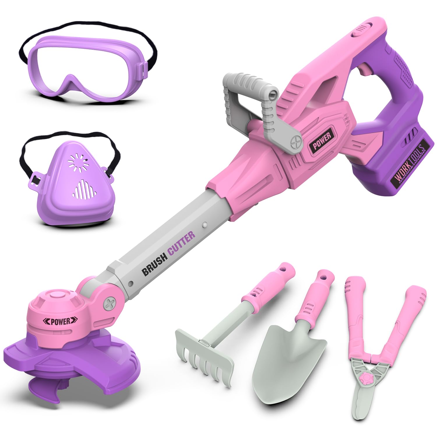 WishaLife Kids Power Tools Weed Trimmer, Construction Toy Tool with Lights and Sounds, Educational Gift Toddler Tool and Gardening Set, Pretend Play Toy for Kids 3 and Up